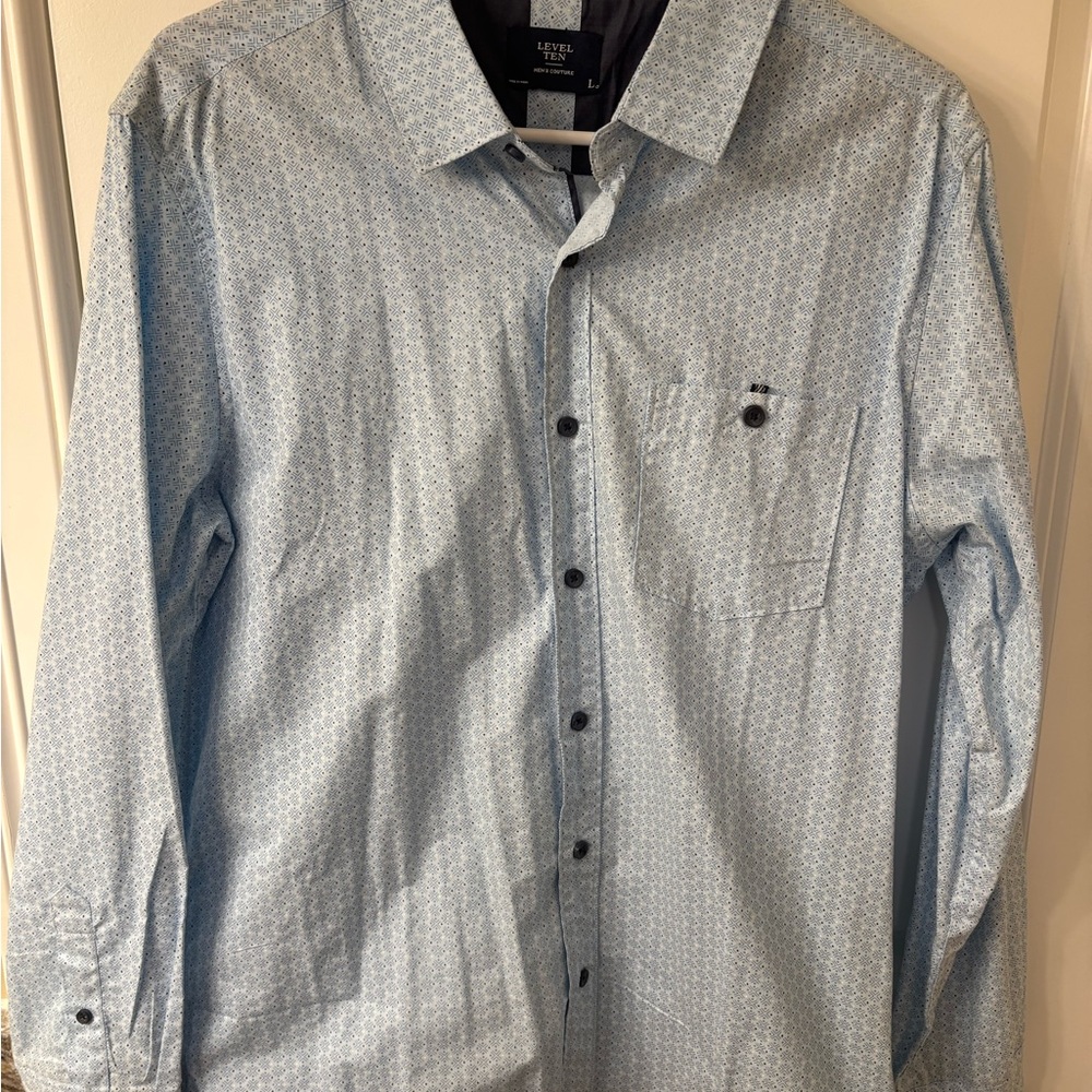Level Ten Sky Blue Patterned Dress Shirt